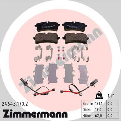 Zimmermann 24643.170.2 - Тормозные колодки, дисковые, комплект www.parts5.com