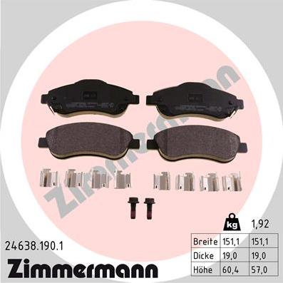 Zimmermann 24638.190.1 - Тормозные колодки, дисковые, комплект www.parts5.com