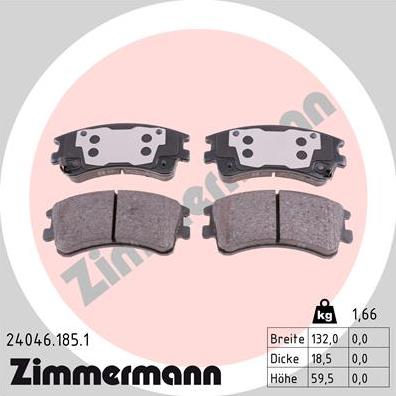 Zimmermann 24046.185.1 - Тормозные колодки, дисковые, комплект www.parts5.com