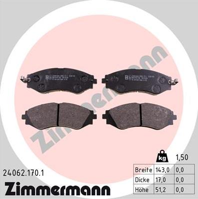 Zimmermann 24062.170.1 - Brake Pad Set, disc brake www.parts5.com