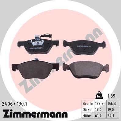 Zimmermann 24067.190.1 - Brake Pad Set, disc brake parts5.com