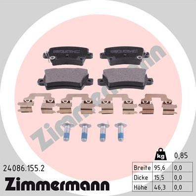 Zimmermann 24086.155.2 - Brake Pad Set, disc brake www.parts5.com