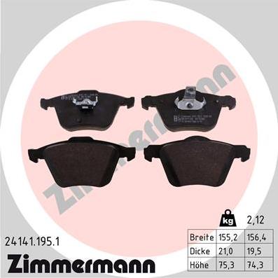 Zimmermann 24141.195.1 - Sada brzdových destiček, kotoučová brzda www.parts5.com