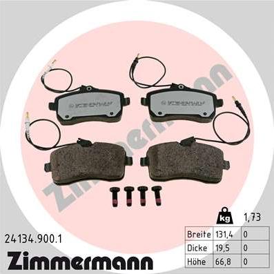 Zimmermann 24134.900.1 - Тормозные колодки, дисковые, комплект www.parts5.com