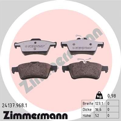 Zimmermann 24137.968.1 - Fékbetétkészlet, tárcsafék www.parts5.com