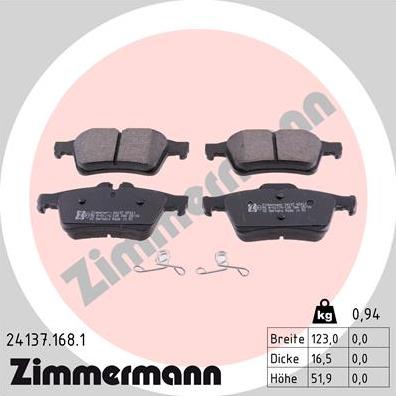 Zimmermann 24137.168.1 - Kit de plaquettes de frein, frein à disque www.parts5.com