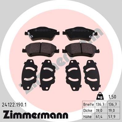 Zimmermann 24122.190.1 - Zestaw klocków hamulcowych, hamulce tarczowe www.parts5.com