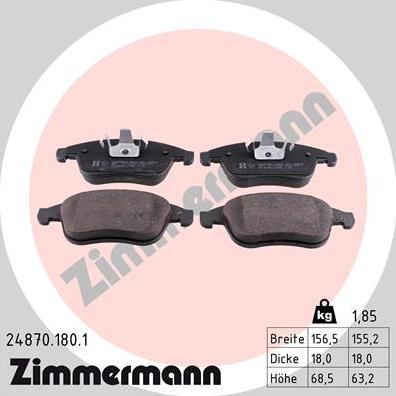 Zimmermann 24870.180.1 - Sada brzdových platničiek kotúčovej brzdy www.parts5.com