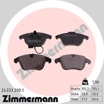 Zimmermann 24333.200.1 - Komplet kočnih obloga, disk kočnica www.parts5.com