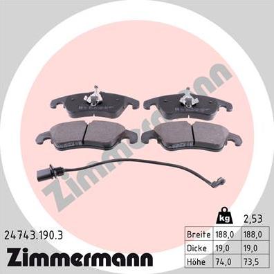 Zimmermann 24743.190.3 - Brake Pad Set, disc brake www.parts5.com