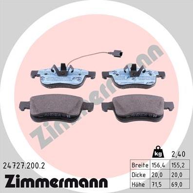 Zimmermann 24727.200.2 - Тормозные колодки, дисковые, комплект www.parts5.com