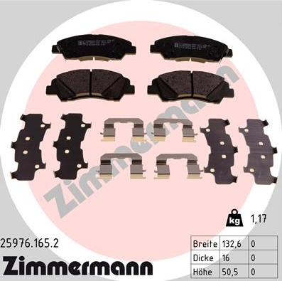 Zimmermann 25976.165.2 - Комплект спирачно феродо, дискови спирачки www.parts5.com