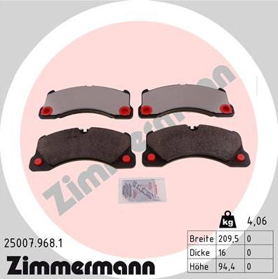 Zimmermann 25007.968.1 - Тормозные колодки, дисковые, комплект www.parts5.com