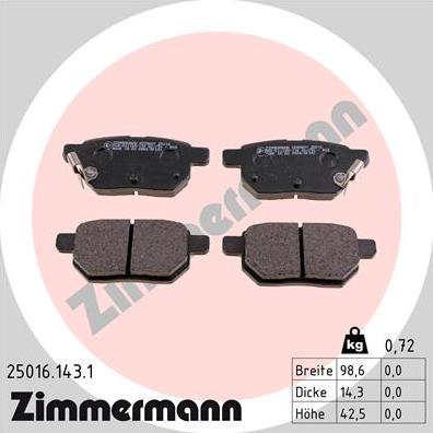 Zimmermann 25016.143.1 - Juego de pastillas de freno www.parts5.com