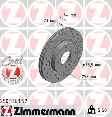 Zimmermann 250.1363.52 - Brzdový kotouč www.parts5.com