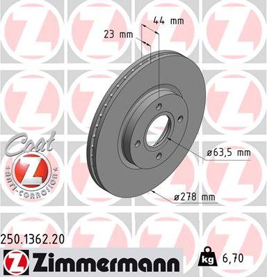 Zimmermann 250.1362.20 - Disco de freno www.parts5.com