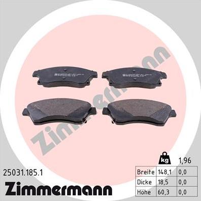 Zimmermann 25031.185.1 - Bremsbelagsatz, Scheibenbremse www.parts5.com