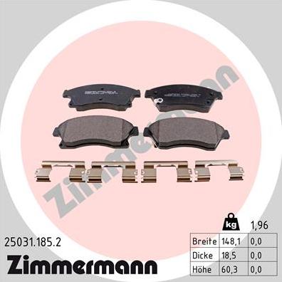 Zimmermann 25031.185.2 - Fékbetétkészlet, tárcsafék www.parts5.com