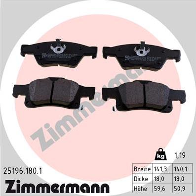 Zimmermann 25196.180.1 - Brake Pad Set, disc brake parts5.com