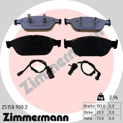 Zimmermann 25158.900.2 - Brake Pad Set, disc brake parts5.com