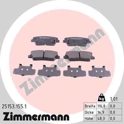 Zimmermann 25153.155.1 - Brake Pad Set, disc brake www.parts5.com