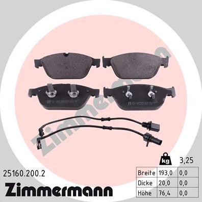 Zimmermann 25160.200.2 - Kit de plaquettes de frein, frein à disque www.parts5.com