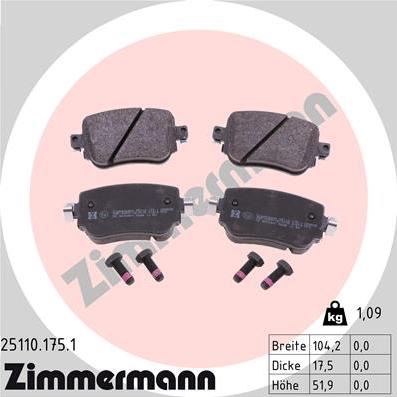 Zimmermann 25110.175.1 - Комплект спирачно феродо, дискови спирачки www.parts5.com