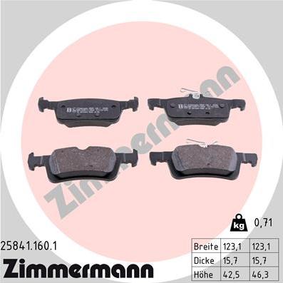 Zimmermann 25841.160.1 - Brake Pad Set, disc brake www.parts5.com