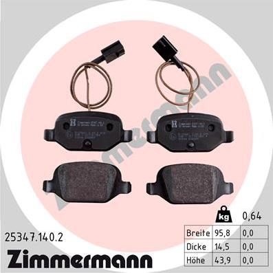 Zimmermann 25347.140.2 - Komplet zavornih oblog, ploscne (kolutne) zavore www.parts5.com