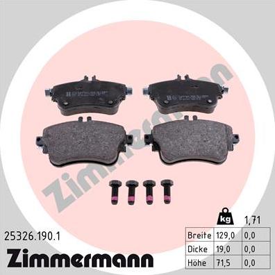 Zimmermann 25326.190.1 - Тормозные колодки, дисковые, комплект www.parts5.com