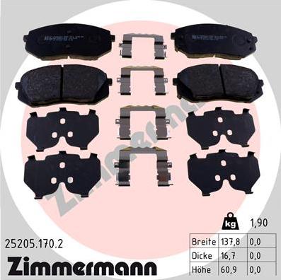 Zimmermann 25205.170.2 - Brake Pad Set, disc brake www.parts5.com