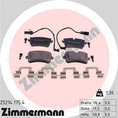 Zimmermann 25214.175.4 - Fékbetétkészlet, tárcsafék www.parts5.com