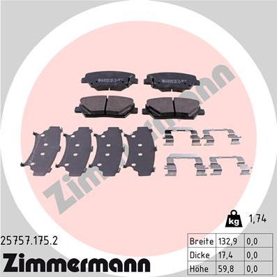 Zimmermann 25757.175.2 - Σετ τακάκια, δισκόφρενα www.parts5.com