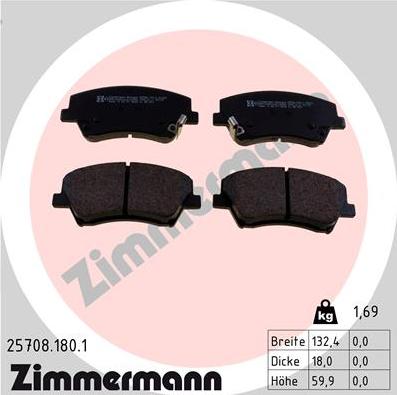 Zimmermann 25708.180.1 - Тормозные колодки, дисковые, комплект www.parts5.com