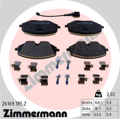 Zimmermann 26169.185.2 - Brake Pad Set, disc brake www.parts5.com