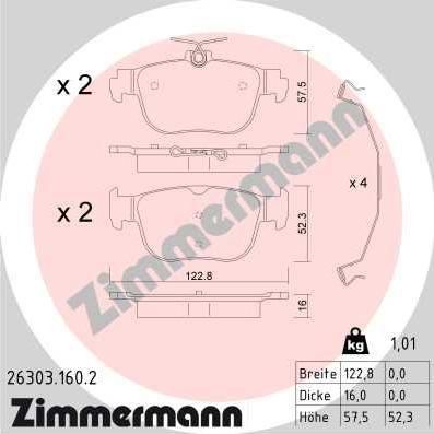 Zimmermann 26303.160.2 - Brake Pad Set, disc brake www.parts5.com