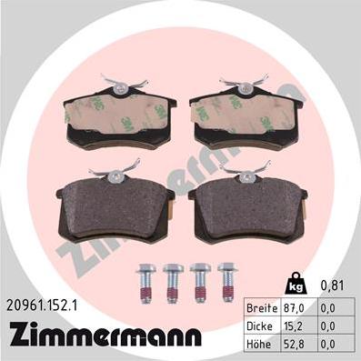 Zimmermann 20961.152.1 - Komplet kočnih obloga, disk kočnica www.parts5.com