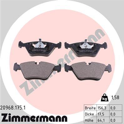 Zimmermann 20968.175.1 - Brake Pad Set, disc brake parts5.com