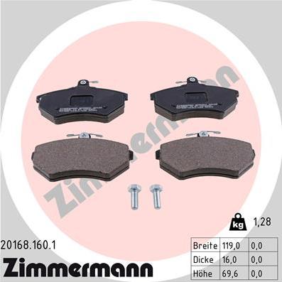 Zimmermann 20168.160.1 - Комплект спирачно феродо, дискови спирачки www.parts5.com