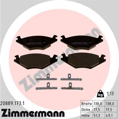 Zimmermann 20889.173.1 - Σετ τακάκια, δισκόφρενα www.parts5.com