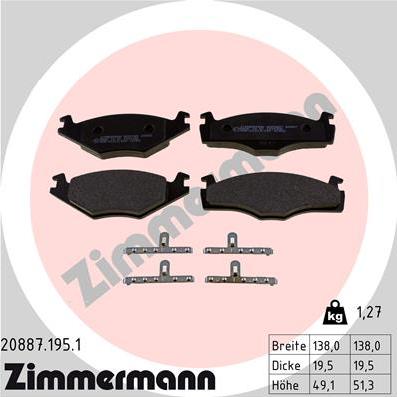 Zimmermann 20887.195.1 - Комплект спирачно феродо, дискови спирачки www.parts5.com