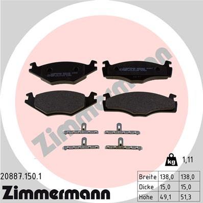 Zimmermann 20887.150.1 - Тормозные колодки, дисковые, комплект www.parts5.com