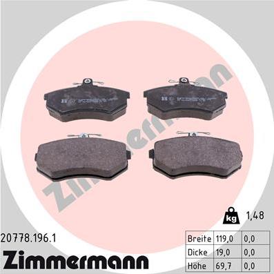 Zimmermann 20778.196.1 - Комплект спирачно феродо, дискови спирачки www.parts5.com