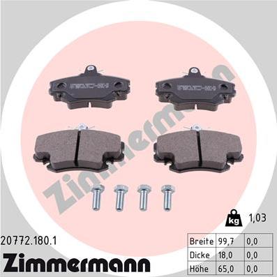 Zimmermann 20772.180.1 - Комплект спирачно феродо, дискови спирачки www.parts5.com