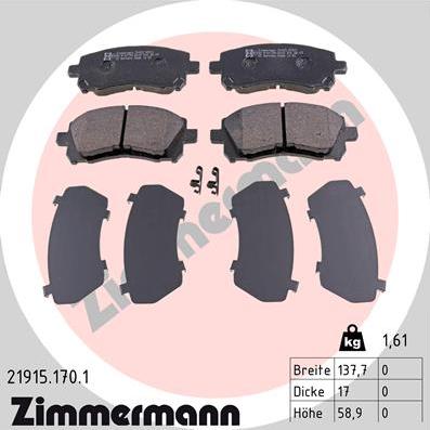 Zimmermann 21915.170.1 - Комплект спирачно феродо, дискови спирачки www.parts5.com