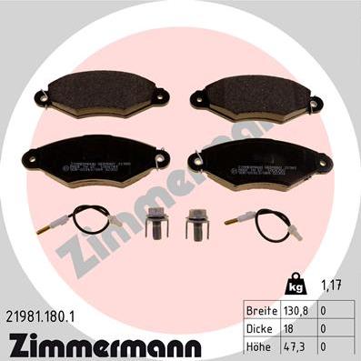 Zimmermann 21981.180.1 - Тормозные колодки, дисковые, комплект www.parts5.com