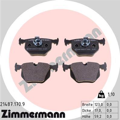 Zimmermann 21487.170.9 - Тормозные колодки, дисковые, комплект www.parts5.com