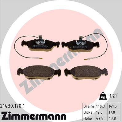 Zimmermann 21430.170.1 - Тормозные колодки, дисковые, комплект www.parts5.com