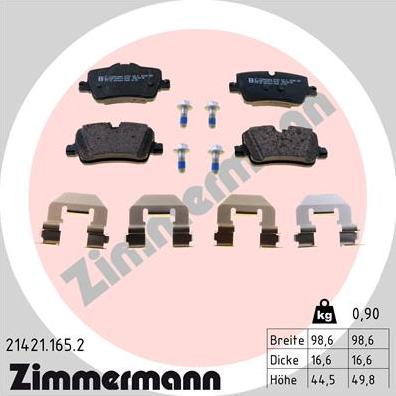 Zimmermann 21421.165.2 - Brake Pad Set, disc brake www.parts5.com