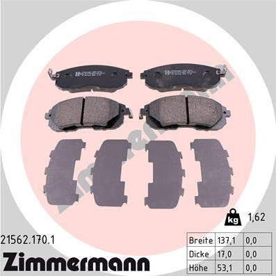 Zimmermann 21562.170.1 - Тормозные колодки, дисковые, комплект www.parts5.com